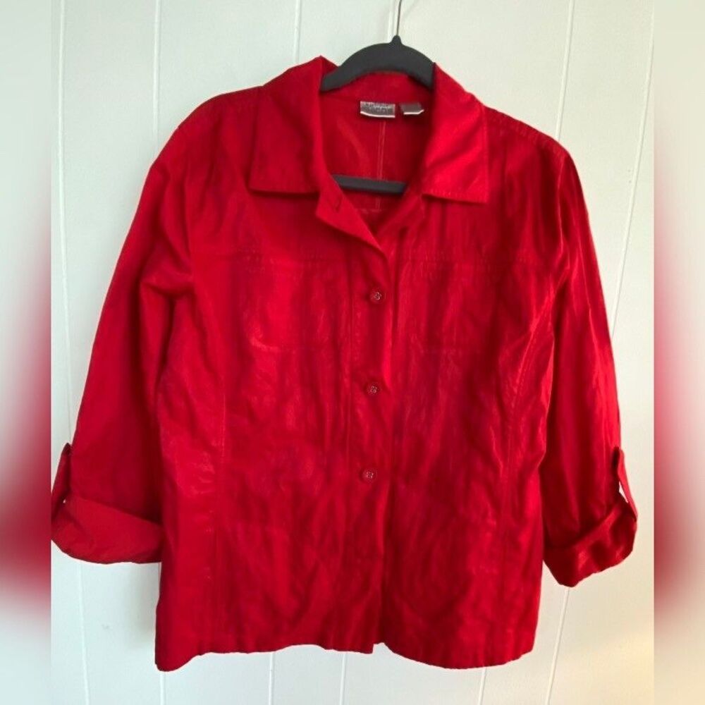 Chico’s Blouse Women’s Large (2) Red Shacket Button Up Coastal Cowgirl